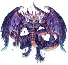 a drawing of a purple dragon with large wings and sharp fangs on it's head