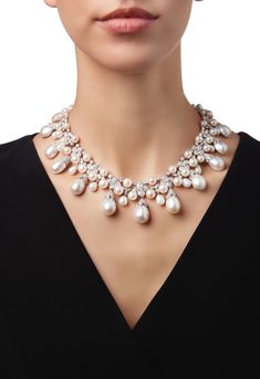 CULTURED PEARL AND DIAMOND NECKLACE, DAVID WEBB | 養殖珍珠配鑽石項鏈，David Webb | Magnificent Jewels | 瑰麗珠寶 | Jewellery | Sotheby's Magnificent Jewels, Noble Lady, Pearl Jewels, Pearl And Diamond Necklace, David Webb, Diamond Solitaire Necklace, Solitaire Necklaces, Necklace And Earrings, Cultured Pearls