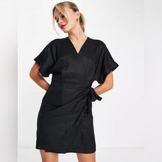 Wrap Front Short Sleeves Tie Waist Regular Fit Royal Blue Cocktail Dress, Red Striped Dress, Flannel Shirt Dress, Round Of Applause, Black Pleated Dress, Blazer Mini Dress, Sleeveless Shirt Dress, Shimmer Dress, Wrap Mini Dress