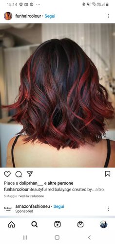 Partial Hair Color Ideas, Red And Black Hair Medium Length, Cherry Red Hair Short, Hair Color With Highlights, Cherry Brown Hair, Red Highlights In Brown Hair, Color With Highlights, Black Cherry Hair Color