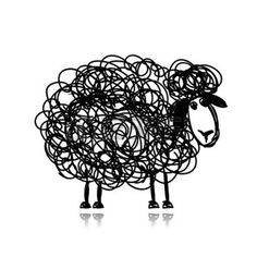 a black and white drawing of a sheep with lots of circles on it's back