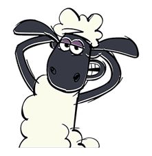 a black and white sheep with its head in the air