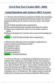 ACLS Post Test 3 (Latest 2023 - 2024) Actual Questions and Answers 100% Correct Acls Test 2023, Acls Cheat Sheet 2023, Acls Test Questions And Answers, Acls Study Guide, Acls Test, Cardiogenic Shock, Advanced Cardiac Life Support, Nurse Study, Breath Sounds