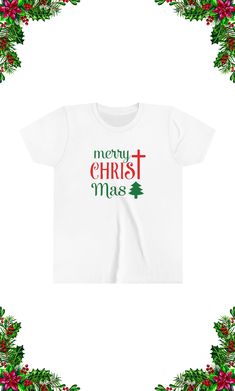 a t - shirt with the words merry christmas in red and green letters on it