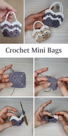 the crochet mini bags are made with yarn