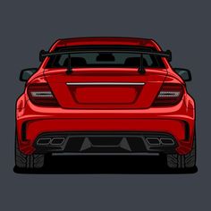 the rear end of a red sports car on a gray background with space for text