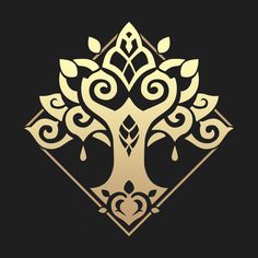 a golden tree with hearts in the center on a black background, suitable to be used as a logo or wallpaper