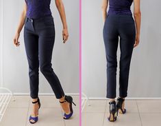 Stretch jeans line pants Material: cotton and polyester Fabric: cotton-60%polyester-36%lycra-4% Details - a belt with loops and a button - a zipper - jeans front pockets - pockets on the back - yoke on the back - slits down on the hem SIZES: Tops and Bottoms Size XS                                                                                                  bust- around 34" / 84 cm  waist- around 24''/ 62 cm hips- around 34''/ 86 cm Size S bust- around 35''/ 88 cm waist- around 26''/ 66 cm h Fitted Jeans With Pockets, Ankle-length, Fitted Jeans With Pockets And Ankle-length, Fitted Ankle-length Jeans With Pockets, Fitted Ankle-length Jeans, Business Casual Stretch Straight Jeans, Stretch Straight Jeans For Business Casual, Straight Fit Jeans For Work, Fitted Straight Jeans For Work, Stretch Jeans With Welt Pockets In Straight Cut