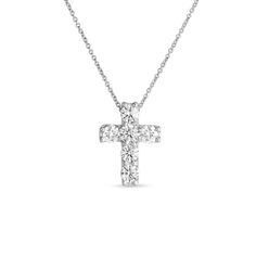 Roberto Coin Jewelry - Princess Flower 18K White Gold Diamond Pavè Necklace | Manfredi Jewels Fine Jewelry Diamond Cross Pendant Necklace, Diamond Cross Pendant Necklace As Gift, White Gold Cross Pendant Necklace With Pave Setting, Gift Diamond Cross Pendant Necklace, Diamond Necklace With Single Cut Cross Pendant For Gift, Gift Diamond Necklace With Single Cut Cross Pendant, Gift Diamond Cross Pendant Necklace With Single Cut Diamonds, Luxury Vvs Clarity Diamond Cross Pendant Necklace, Anniversary Necklace With Pave Setting Cross Pendant