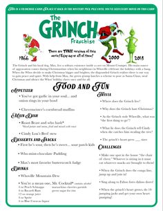 a flyer for the grinch frashes christmas party, with an image of two elves