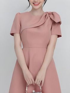 Crew Neck Elegant Plain Regular Fit Short Sleeve No Elasticity Party Dress, Pink / XXL Winter Outfits Dinner, Outfit Ideas For School Fall, Alexis Ness, Party Dress Pink, Modest Clothes, Simple Frocks, Corporate Dress, Buy Wedding Dress, Outfit Layout