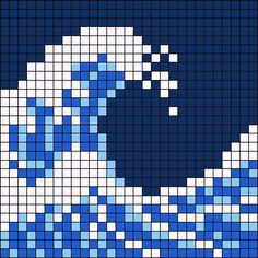 a cross stitch pattern with blue and white waves