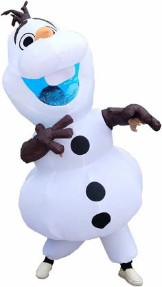 an inflatable snowman is standing on one leg