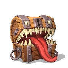 an open chest with teeth and mouth is shown in this cartoon character's head