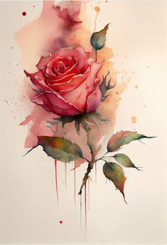 a watercolor painting of a red rose