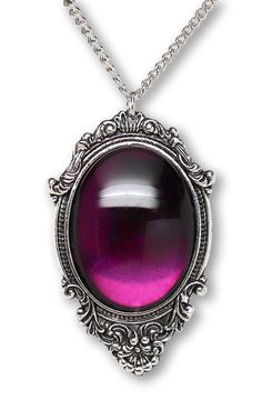 PRICES MAY VARY. Pendant with a deep purple cabochon glass stone Frame is made out of quality pewter with an anti-tarnish finish Hand rubbed antiqued finish on frame Pendant size is 2 1/2 inches long x 1 1/2 inches wide on 20 inch neck chain Hand crafted and MADE IN USA This beautifully fashioned twenty inch necklace and pendant is a unique piece. The pendant is cast in fine pewter and plated with an anti-tarnish silver finish. All of our necklaces are hand crafted and made in the USA. Vampire Necklace, Vampire Jewelry, Antique Pendant, Blood Red, Cute Necklace, Fantasy Jewelry, Oval Pendant, Gothic Jewelry, Cute Jewelry