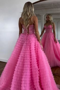 Wholesale A-Line Lace Up Long Tulle Prom Dress With Split Country Prom Dresses, Country Prom, Everyday Outfits Fall, Prom Dress With Split, Dream Prom Dress, Kiss Dress, Cute Formal Dresses, Prom Inspiration, Pink Long Dress