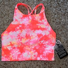 Lululemon Longline High Neck Energy Bra In A Size 4. Pink Grapefruit Highlight Shibori- So Pretty! Brand New With Tags! Breathable Sports Bra For Spring, Fitted Sports Bra For Spring Running, Summer Orange Sports Bra, Spring Orange Activewear For Sports, Orange Sports Bra For Yoga In Summer, Summer Yoga Sports Bra In Orange, Multicolor Sports Bra For Spring, Spring Multicolor Sports Bra For Workout, Summer Orange Yoga Activewear