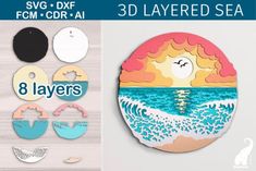 three different types of wooden cut outs with the words 3d layered sea and an image of a