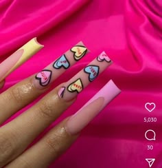 Valentine’s Day Baddie Nails, Valentines Day Nails Sweet Hearts, Sweet Tart Nails, Valentines Day Nails Candy Hearts, Valentines Day Nails Medium Length, Sweetheart Candy Nails, Heart Candy Nails, Sparkly Valentines Nails, Sweet Heart Nails