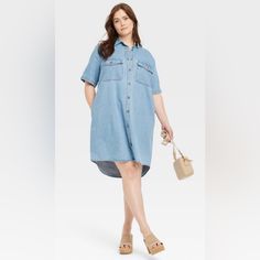 Nwt Universal Thread Denim Shirt Sleeve Dress Size Xxl New With Tags Spring Short Sleeve Denim Top With Pockets, Spring Denim Top With Short Sleeves And Pockets, Relaxed Fit Denim Blue Shirt Dress With Pockets, Short Sleeve Chambray Dresses With Pockets, Short Sleeve Cotton Denim Dress For Fall, Chambray Short Sleeve Dress With Pockets, Summer Short Sleeve Denim Shirt Dress, Fall Short Sleeve Cotton Denim Dress, Summer Denim Shirt Dress With Short Sleeves