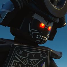 the lego movie character has red eyes