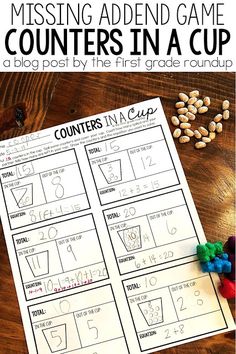 the missing addition game for counters in a cup