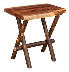 a small wooden table with logs on the bottom and legs, made out of wood