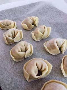 eight dumplings on a baking sheet ready to go into the oven