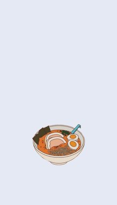 an illustration of a bowl of soup with meat and vegetables in it on a light blue background