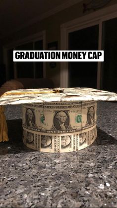 Difficulty: Easy     50 $1.00 bills, cardboard, tape, tassel, ribbon a button and a few coins.  • Creative Ways To Gift Money, Money Crown, Ways To Gift Money, 8th Grade Promotion, Money Craft, Grad Fits, Graduation Treats