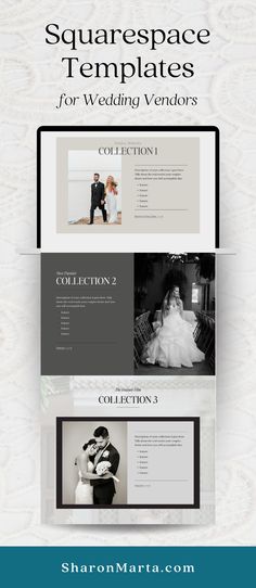 the wedding website is shown with two different layouts and one page for each section