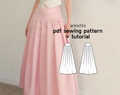 PDF Digital Sewing Pattern for the Annette Pleated Skirt  A lusciously smooth high-waisted yoke, long straight pleats from the hips down, and an invisible zipper at the side form this elegantly minimalist Annette skirt. The sewing video tutorial is available on the Dressmaking Amóre YouTube channel.  What's Included:  10 sizes in NESTED format: 2-20 (see size chart in listing photos) A4/Letter file format A0 Copyshop file format Photo + written instructions in booklet (only in English)  Complexity level for sewing pattern: 2/5 Recommended fabric: Satin, Peach Skin, Silk Materials needed: - 1.3 - 4  m (1 1/2 - 4 1/2  yds) dress-weight woven fabric - 1.5 - 1.8 m (1 3/4 - 2  yds) lining - 45 cm (1/2 yd) woven interfacing - 23 cm (9") invisible zipper - Zipper machine foot for invisible zipper Long Pleated Skirt Pattern, Pleated Skirt Pattern, A Line Maxi Skirt, Maxi Skirt Pattern, Drop Waist Skirt, Long Pleated Skirt, Dress Weights, Pleated Long Skirt, Silk Material