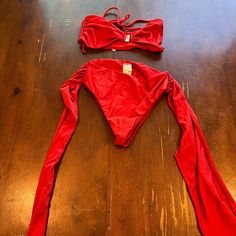 Never Worn. Revolve X Lovewave Red Bikini Size Size Xs Red Bandeau Swimwear For Sunbathing, Plaid Bikinis, High Waisted Swim, Reversible Bikinis, Red Fashion, Womens Swim, Red, Quick Saves, Color