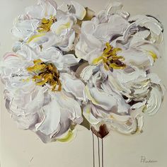 a painting of white flowers with yellow stamens