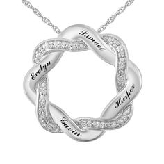 This dazzling mother's circle pendant adorned with round diamond accents may be personalized by engraving names or a special sentiment. This pendant includes a rope chain that is secured with a spring ring clasp. Sapphire Diamond Necklace, Dainty Diamond Necklace, Jewelry Advice, Jared The Galleria Of Jewelry, Diamond Solitaire Necklace, Butterfly Pendant Necklace, Personalized Pendant, Solitaire Necklaces, Mothers Necklace