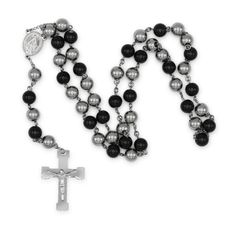 Rosary Necklace Set for Women Silver Rosary With Black Beads As Gift, Rosary Bead Necklace, Rosary Mysteries, Rosary Beads Necklace, Cuban Link Necklace, Decade Rosary, Cuban Link Chain Necklaces, Rosary Necklace, Mother Mary