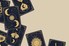 four tarot cards with the sun and moon on them, all in different positions