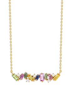 Suzanne Kalan 18K Yellow Gold Fireworks Rainbow Sapphire & Diamond Bar Necklace, 16-18 Gold Fireworks, Diamond Bar Necklace, Rainbow Sapphires, Suzanne Kalan, Diamond Bar, Sapphire Diamond, Bar Necklace, Fireworks, Arrow Necklace