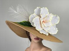 "Vogue hats are perfect for horse racing events, church, the Kentucky derby, weddings, garden tea parties and charity events. 100% Brand new, hand made and high quality. One size hat.(20\" - 23.\") Adjustable inner band Brim is approx. 5,5\" Wired brim Please feel free to ask me any questions or special requests. Please visit my other shop https://www.etsy.com/shop/BridalWorldAccessory Thank you for visiting my shop." Summer Floral Fascinator For Races, Elegant Flower Mini Hats For The Beach, Elegant Flower Mini Hats For Beach, Floral Kentucky Derby Hats With Handmade Flowers, Kentucky Derby Hats With Handmade Flowers, Handmade Flower Hat For Kentucky Derby, Kentucky Derby Flower Hat With Handmade Flowers, Beige Hats With Handmade Flowers For Kentucky Derby, Beige Kentucky Derby Hat With Handmade Flowers