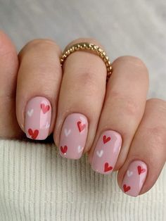 24pcs Short Square Glossy Heart-Shaped Red, White, Pink French Style Artificial Nails, Includes 1 Nail File & 1 Nail Glue Gel, Valentines Day/DateI discovered amazing products on SHEIN.com, come check them out! Vday Nails, Colorful Nails, Nail Designs Valentines, Nails For Women, Pink Acrylic Nails, Girls Nails