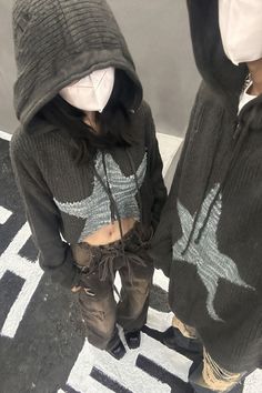 knit zip up hoodie sweater with star print for star girl & downtown grunge aesthetic outfit boogzel Downtown Grunge Aesthetic, Star Sweater Outfit, Zip Up Sweater Outfit, Downtown Grunge, Aesthetic Clothes Grunge, Star Girl Aesthetic, Grunge Aesthetic Clothes, Knit Zip Up Hoodie, Star Sweater