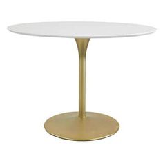 a white table with a gold base