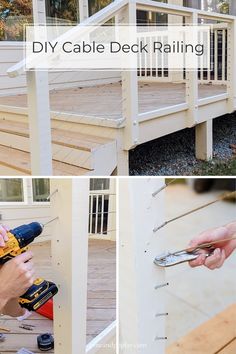 diy cable deck railing instructions with pictures showing how to use the nailer