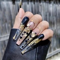 Color Tone: Black,Golden Nail Shape: Ballet Nail Length: Long Nail Pattern: Heart,Marble Nail Finishes: Glossy Gold Glitter Heart, Ballet Nails, Nagel Tips, Nail Remover, Nail Type, Coffin Nails Long, New Nail Art, Nail Forms