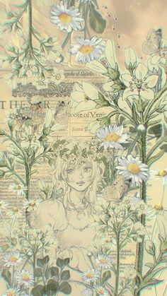 a drawing of a woman surrounded by flowers