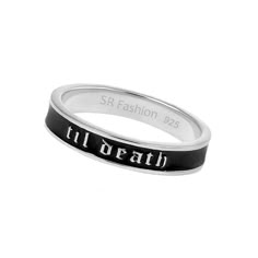 4mm Wide Til Death Black Enamel Band Ring, Personalized Band, Anniversary Wedding Ring, Stacking Band, Promise Ring - 925 Sterling Silver Black Silver Ring, Gothic Wedding Theme, Ring Stacks, Silver Promise Rings, Enchanted Forest Wedding, Dream Wedding Decorations, Wedding Albums, Stacking Bands, Wedding Anniversary Rings