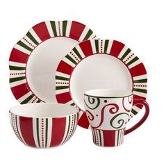 a red and white striped dinnerware set