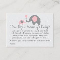 a card with an elephant saying how big is mommy's belly?