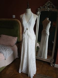 [$114.00]Vintage Rhinestones White Cutout Back V-neck Velvet Gown Evening Dress Gatsby Style Fitted Wedding Evening Dress, Fitted V-neck Evening Wedding Dress, Fitted Gatsby Style Wedding Evening Dress, White Gatsby Style Wedding Dress, Embellished Lace V-neck Gown, Embellished Lace Gown With V-neck, White Gatsby Wedding Dress, Fitted V-neck Wedding Gown, Elegant Lace V-neck Wedding Dress